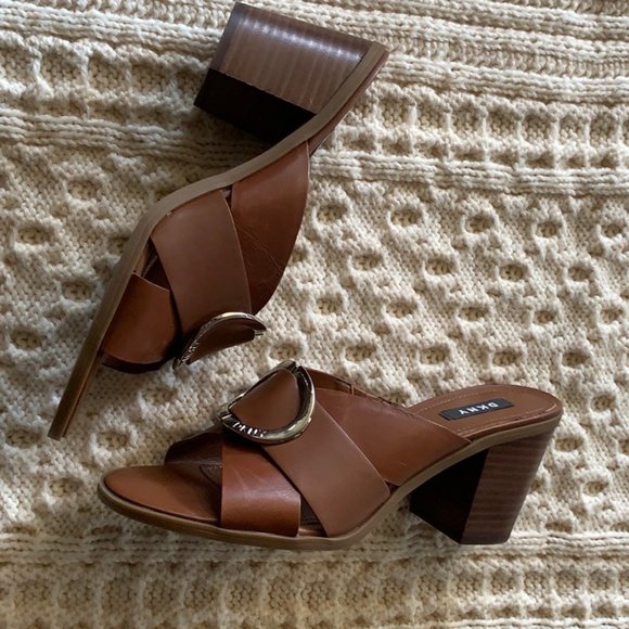 DKNY Cavi  Brown leather  Mule block heel sandal - Picture 2 of 8